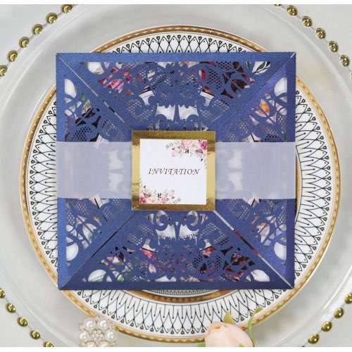 Glitter Invitation Card With Envelope Marriage Card Design Laser Cut Square Wedding Invitation